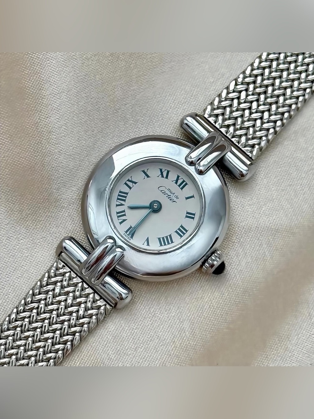 AUTHENTIC VINTAGE CARTIER SILVER WATCH - WITH BOX - Picture 6 of 8